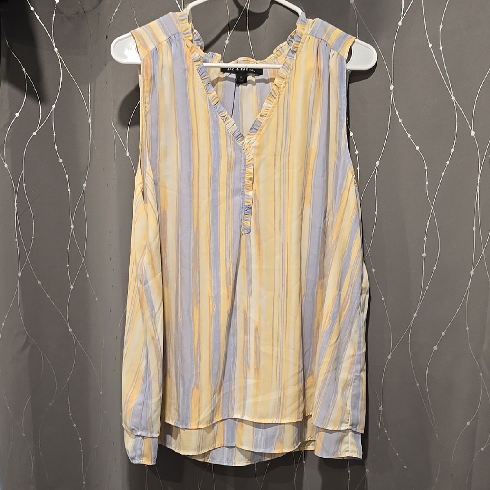 Zac & Rachel Yellow and Blue Buttoned Blouse with Mandarin Collar
